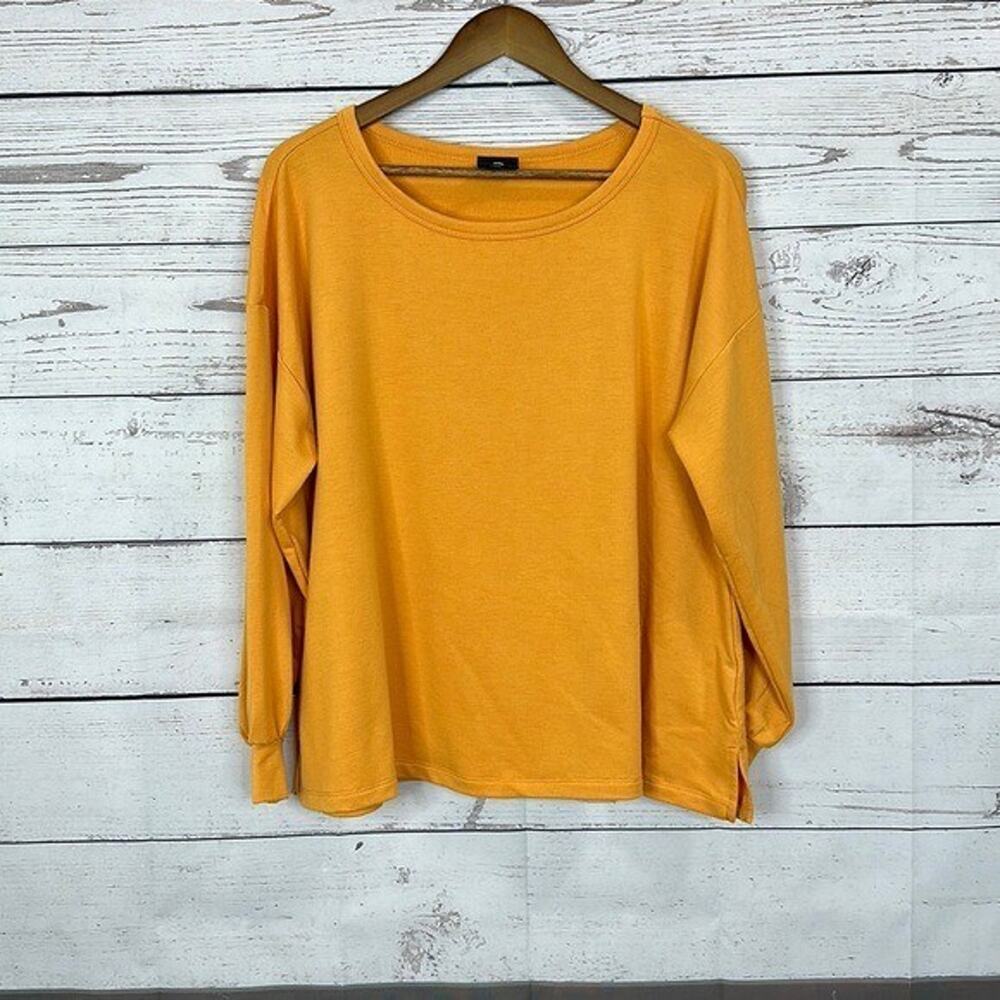 Bobeau Sweatshirt Womens 1X Orange Yellow Crew Soft Stretch Boxy Minimalist Fall